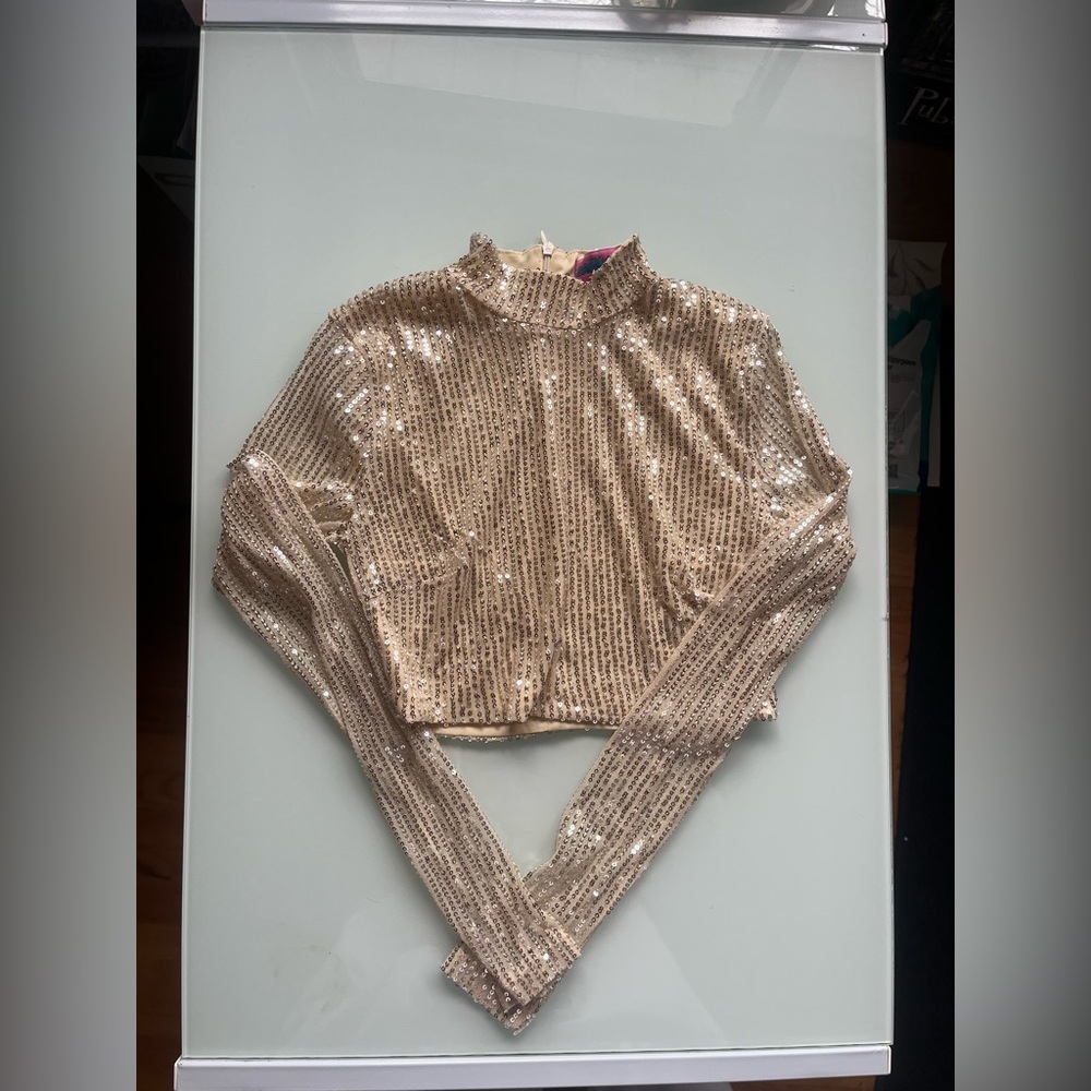 Edikted Sequin Long Sleeve Crop Top